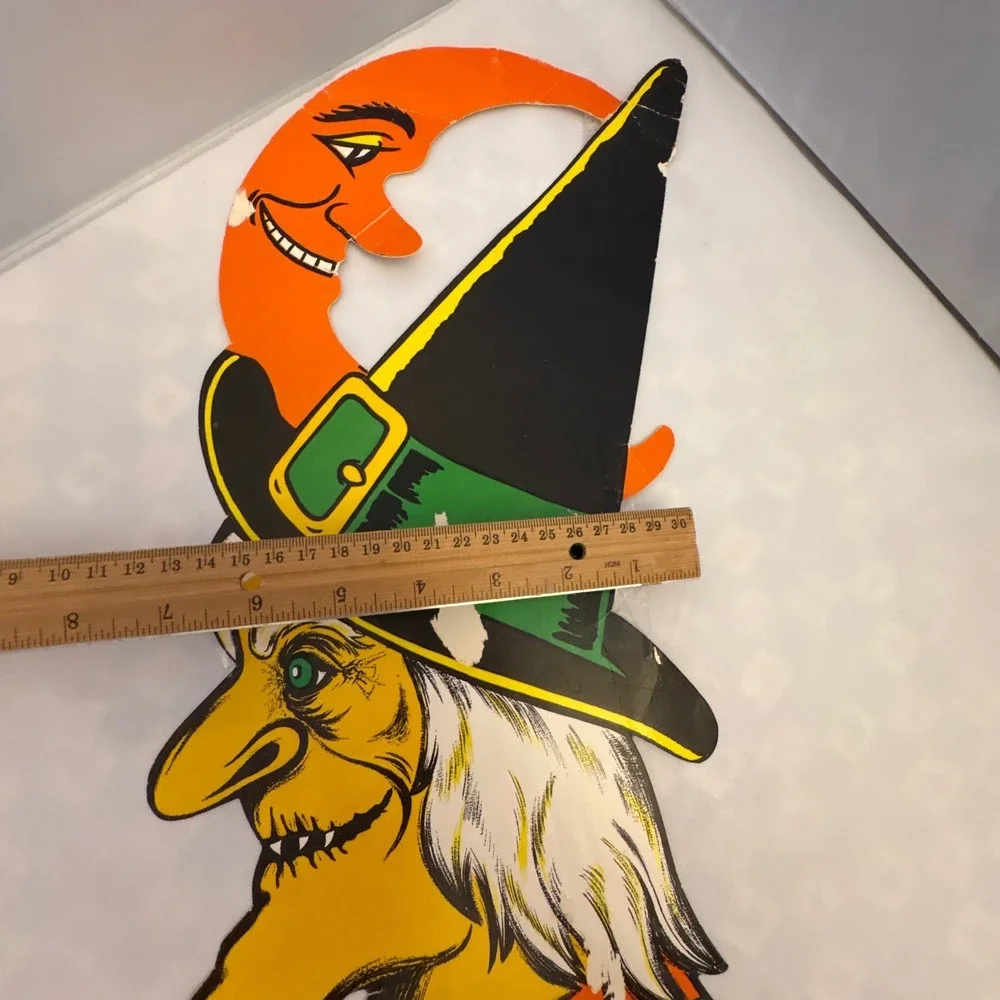 Vintage Beistle Halloween Witch Moon Decoration Die‎ Cut USA Spooky Decor *read